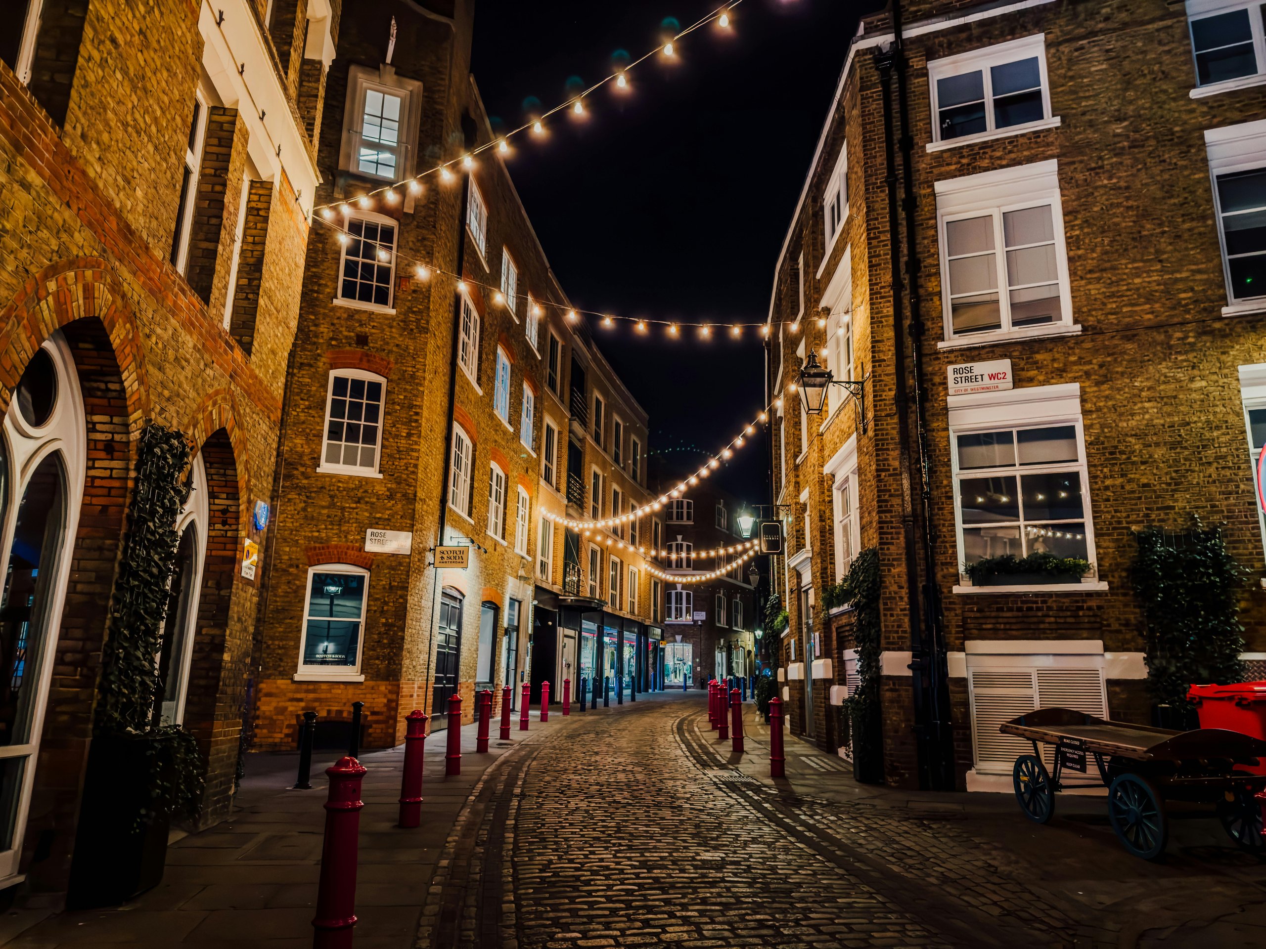 Historic UK street architecture at twilight - institutional credibility